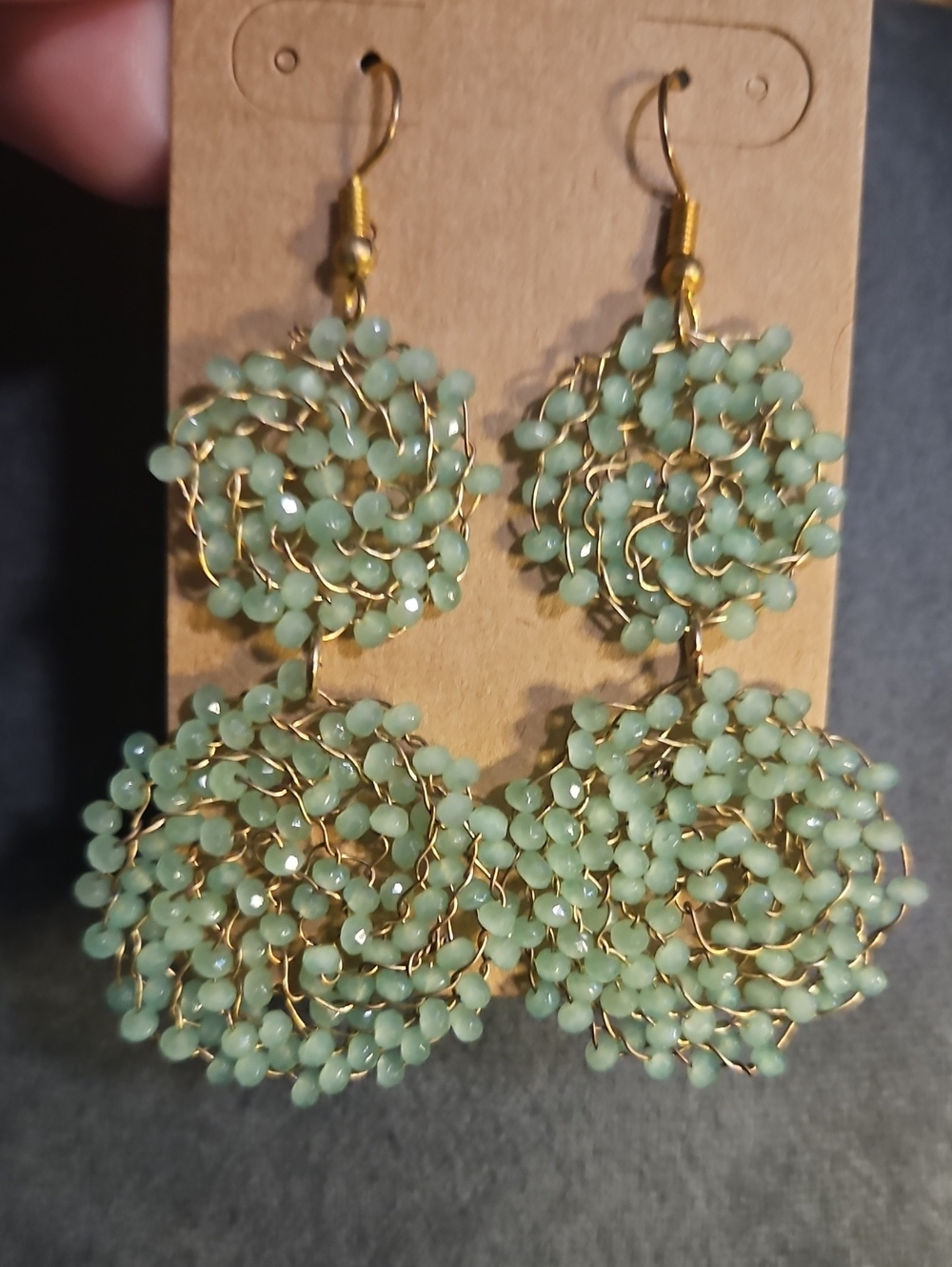 Gold Wire Mint Green Cluster Dangle Earrings